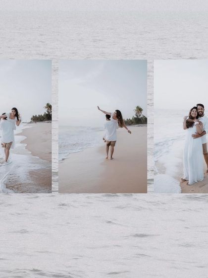 A series of photos showing a couple enjoying a walk on the beach. I document the natural, unposed moments that happen between the more structured shots.