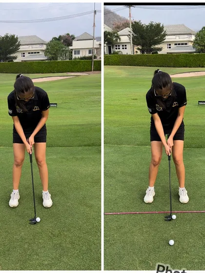 Putting upgrades in progress. We are refining putter face alignment, foot and shoulder alignment, and arm structure for a more consistent stroke.