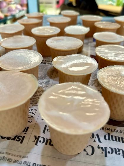 The base of the ice cream cone soaps, poured and set before the hand-scooped top is added.
