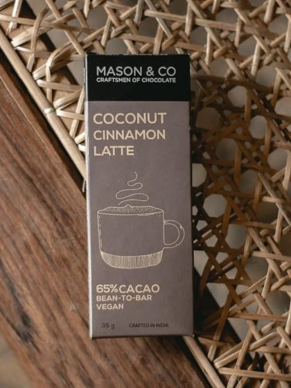 Our special edition Coconut Cinnamon Latte chocolate bar, a collaboration with Mason & Co. The packaging illustration was done by a talented local artist, making it a piece of art itself.
