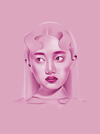 Another digital portrait practice piece. I was exploring hair textures and the subtle play of light and shadow on the face in a single color scheme.