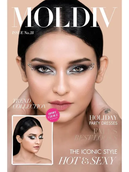 This is a sample of my work formatted for a magazine cover, demonstrating my experience in creating powerful lead images for fashion publications. The shot combines a strong beauty look with professional graphic design sensibilities.
