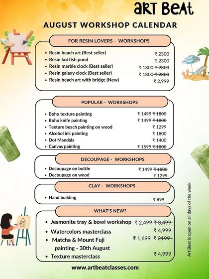 Our complete August workshop calendar, listing all the exciting sessions for the month, from bestsellers to brand new masterclasses.