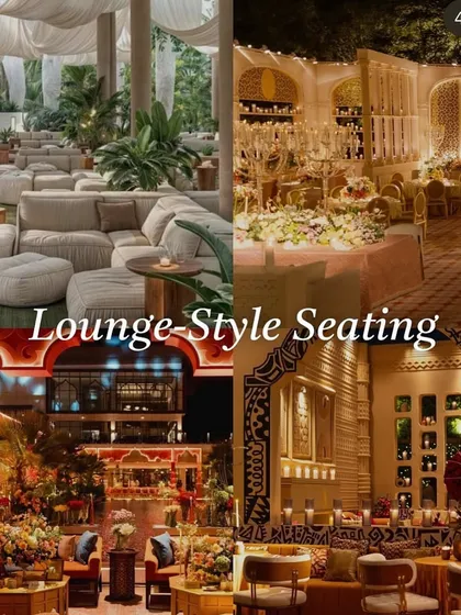 For a relaxed and social vibe, this mood board shows different "Lounge-Style Seating" arrangements with sofas and coffee tables.
