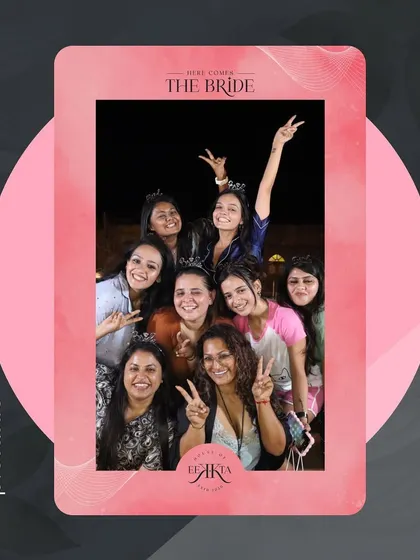 A perfect snapshot from a "Here Comes The Bride" bachelorette party. Our custom frames make the perfect souvenir, capturing the energy of the bride tribe before the big day.