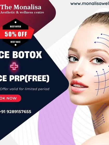 This limited-time offer is the perfect facial treatment for a youthful appearance. Book a Face Botox session and receive a Face PRP treatment completely free.