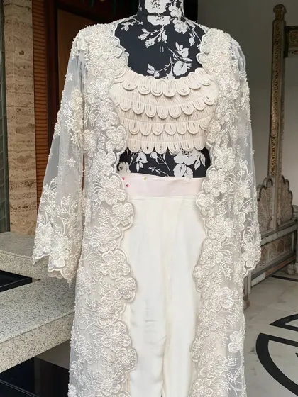 This Indo-Western set will surely light up your wardrobe. Book an appointment with me to see it in person.