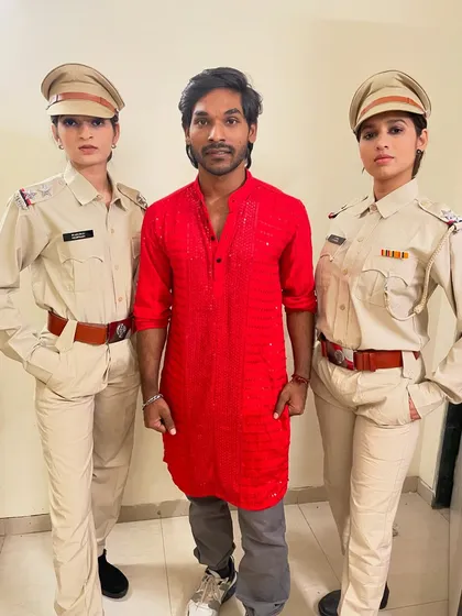 A more serious pose in the police uniform. I can adapt my expression and body language to fit the character I am portraying.