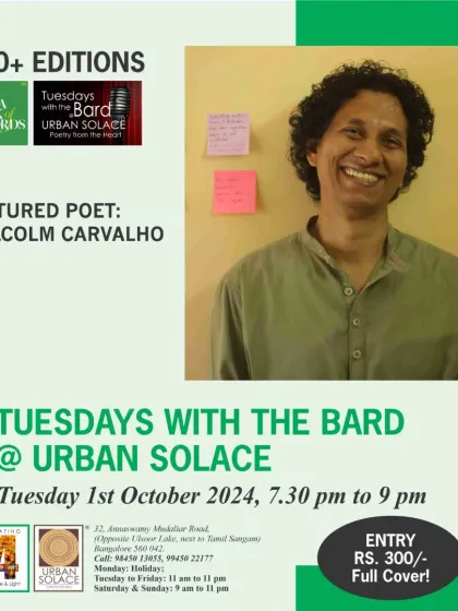 The poster for our October 1st event featuring the wonderful Malcolm Carvalho.
