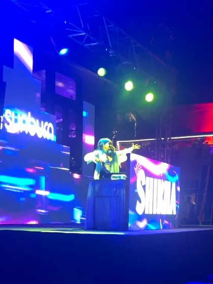 Interacting with the audience from the Sunburn stage. I always make sure to connect with the people who come to see me play.