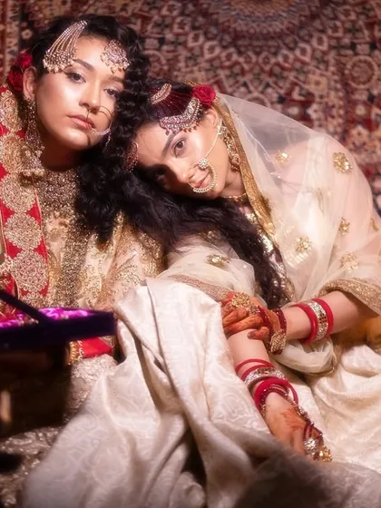 An artistic pose from our Heeramandi series, showing how makeup and emotion work together to tell a story.
