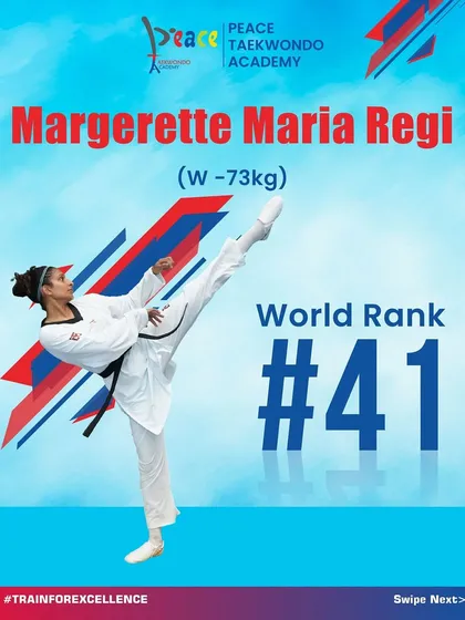 Margerette Maria Regi, World Rank #41. Her consistent high-level performance in the W-73kg category makes her one of India's top international competitors.