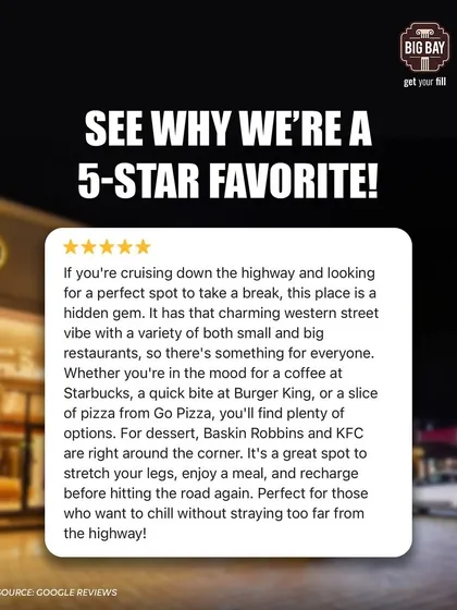 This detailed review describes us as a "hidden gem" with a charming western street vibe and something for everyone, from coffee at Starbucks to dessert at Baskin Robbins.
