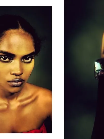 A diptych from the 'ANAINA' series, pairing a striking beauty portrait with a full-body shot. This format tells a more complete story of the character's style and mood.