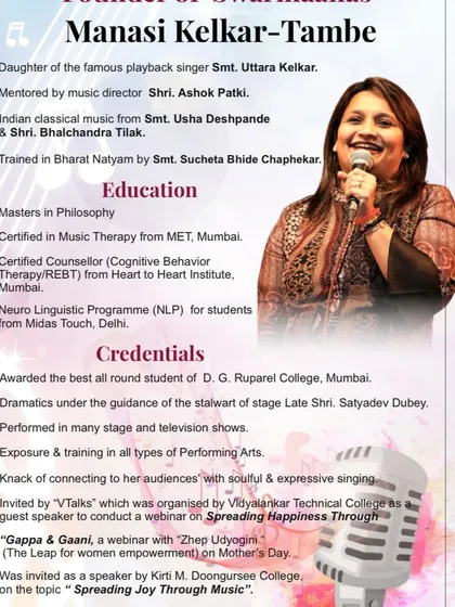 A little about my background. My journey has been shaped by my mother, my gurus, and my training in music, dance, and counselling. I bring all these experiences into my teaching.