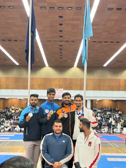 Another view of the winners' podium at the All India Inter University Games, celebrating our students' success.