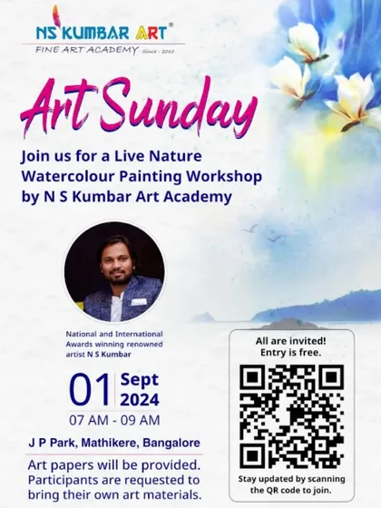 The official poster for our "Art Sunday" live nature watercolor painting workshop at JP Park, Bangalore.