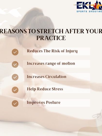 An informational graphic explaining the benefits of stretching after practice. We educate our shooters on all aspects of physical conditioning, including recovery and injury prevention.