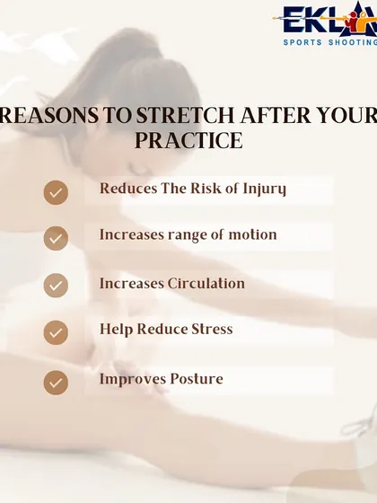 An informational graphic explaining the benefits of stretching after practice. We educate our shooters on all aspects of physical conditioning, including recovery and injury prevention.