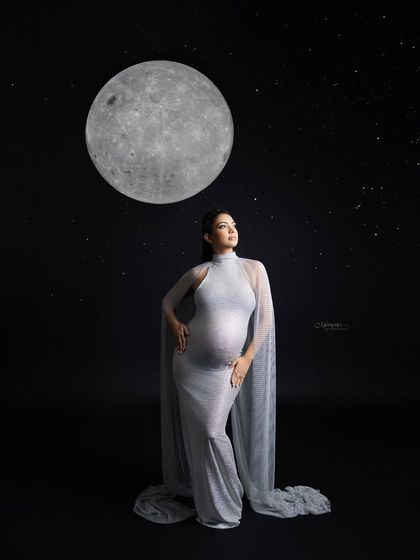 Wrapped in starlight. I designed this dress and set to make the mom-to-be feel like the universe itself was celebrating her journey.