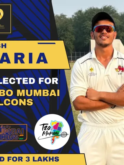 Kush Kariya is set to play for the Sobo Mumbai Falcons, sold for 3 Lakhs in the T20 Mumbai league.