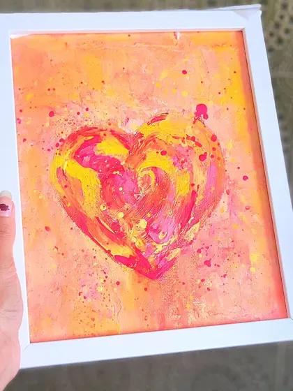 Another look at this happy heart painting. It's a reminder that a painting can be a gift that lasts forever, unlike flowers. This one is for someone who brings color into your life.