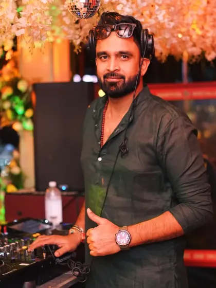 Here I am at an elegant private celebration, ready to get the party started. I adapt my style and setup for any occasion, from upscale weddings and sangeets to exclusive private parties.