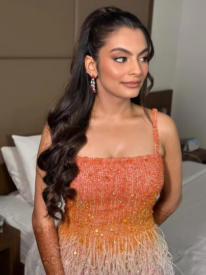 Another angle of this bold and beautiful cocktail glam. The makeup is designed to look stunning from every angle and last all night.