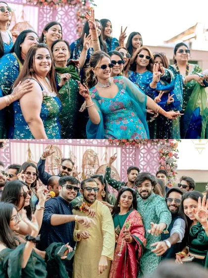 Group photos filled with energy and fun, as the bride and groom celebrate with their friends and family.