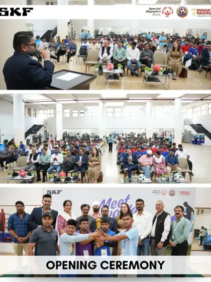The opening ceremony of the 'Meet the World by SKF' tournament, a celebration of youth, inclusion, and global opportunity for young footballers from across India.
