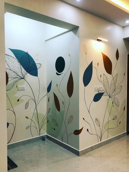 This floral mural was designed to bring a sense of calm and nature into a client's home. I love how the artwork wraps around the corners, creating an immersive, gentle feel. The combination of solid colors and fine-line details adds depth and elegance.