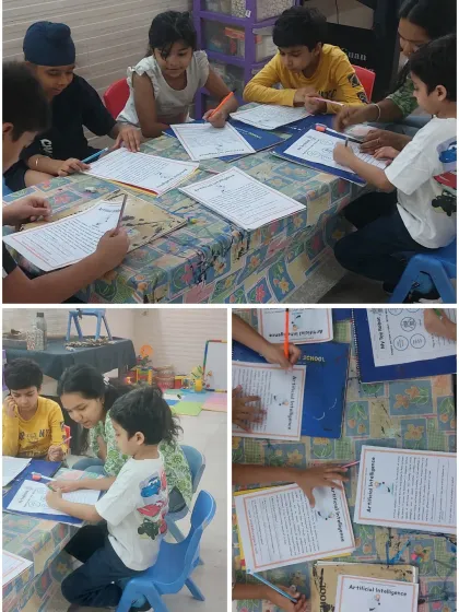 Learning about a topic like Artificial Intelligence starts with understanding the basics. The kids worked on worksheets that broke down complex terms, which we then discussed as a group to ensure everyone grasped the concepts.