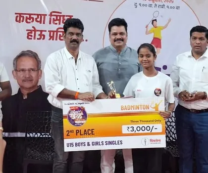 Akshara Jadhav at the prize distribution ceremony of Khel Mahotsav 2025. We ensure our players get recognized for their efforts.