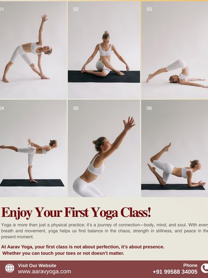 Your first class is about presence, not perfection. This series of images shows the progression of a simple flow, reminding you that it doesn't matter if you can touch your toes, only that you show up for yourself.