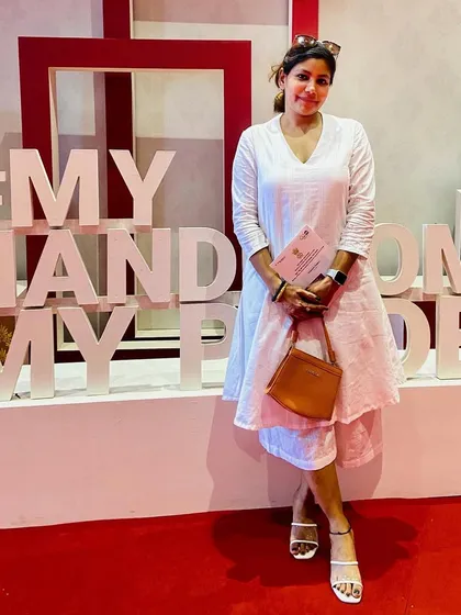 Attending the National Handloom Day event. This post shows my support for homegrown brands and government initiatives, positioning me as an influencer who is aligned with cultural and 'Vocal for Local' campaigns.