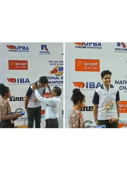 The moment of victory. Our boxer Shanaya Yadav receiving her silver medal at the National Boxing Championship.