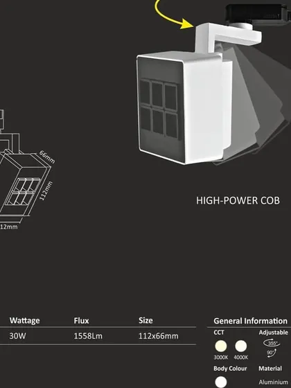 A duplicate of image 97, this sheet details our high-power 30W COB track light, model CH 195.