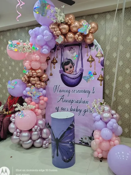 Another view of the elegant naming ceremony and Annaprashan decoration.