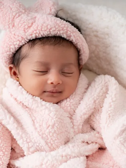 A close-up of our spa baby, looking perfectly relaxed and content. Even at 15 days old, she knows how to enjoy the good life.