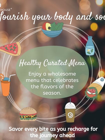 Our healthy curated menu is designed to nourish your body and soul. We offer a wholesome selection that celebrates the flavors of the season, helping you recharge for the journey ahead.