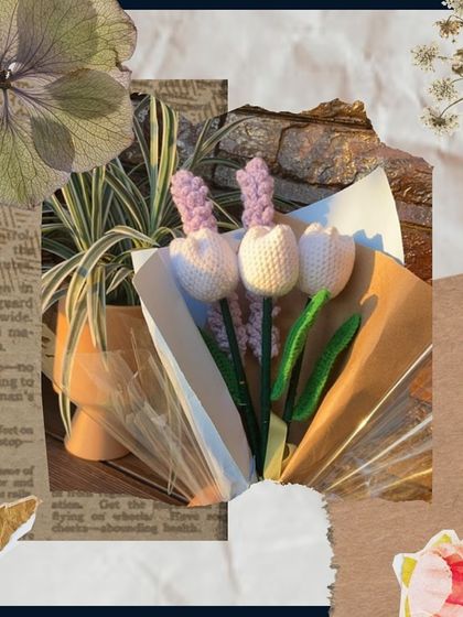 An aesthetic shot of our tulip and lavender bouquet. We love playing with different layouts and edits to showcase the beauty of our handmade flowers.