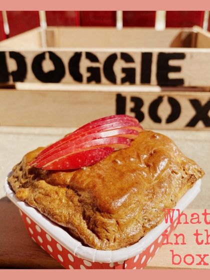 A special treat from our Extra Spoiled Box. This is a guilt-free, grain-free apple muffin, topped with a fresh apple slice.