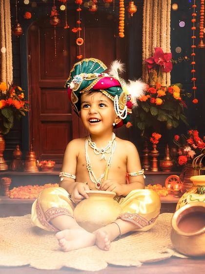 A dreamy portrait with a soft, misty effect. The child's joyful expression is the centerpiece of this beautiful festive photo.