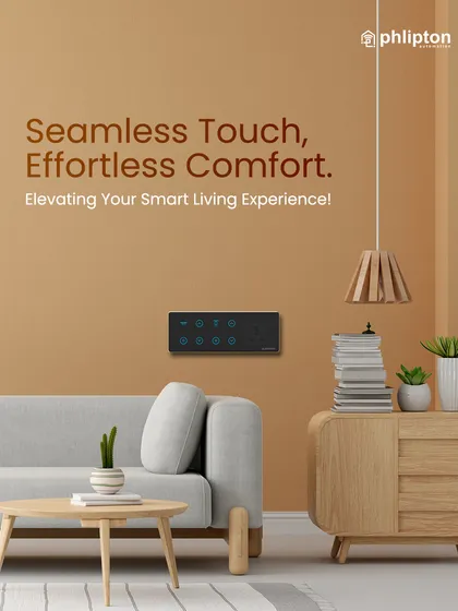 A look at my black smart panel in a contemporary living room. It demonstrates how seamless touch control can elevate your smart living experience with effortless comfort.
