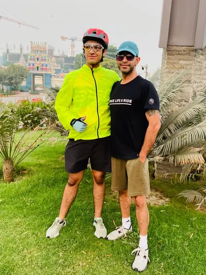 Welcoming the next generation. A proud uncle with his nephew on his first official ride with the group.