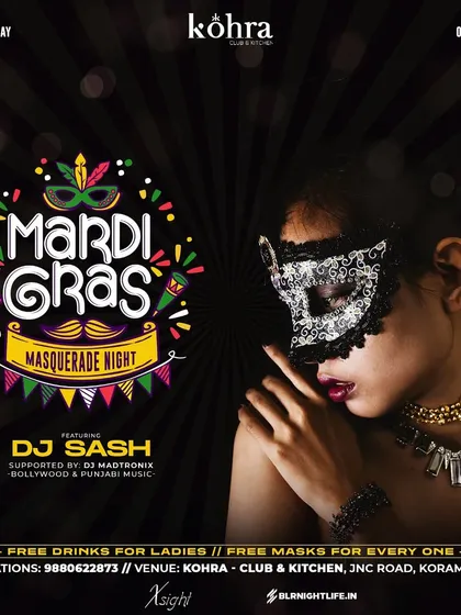 Another version of the 'Mardi Gras' poster, showcasing the masquerade theme.