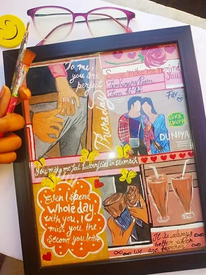 Another look at the custom love mood board, showing how I can incorporate favorite songs, inside jokes, and special dates into the design.