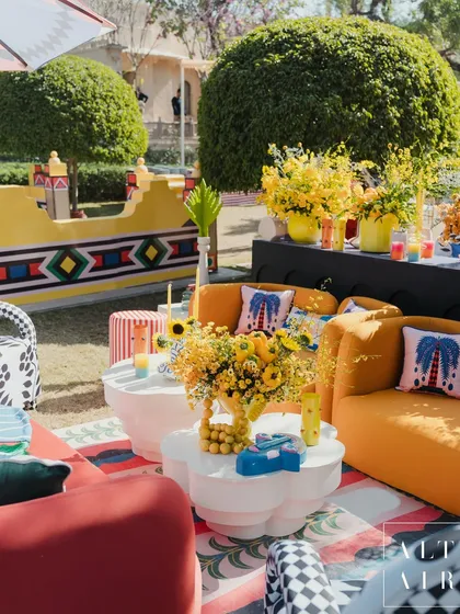 This Mehendi was a vibrant celebration of culture, where India met Africa in a riot of color. We used bold, African-inspired graphic prints and sculptural furniture to create an artful, joyful atmosphere that was deeply personal to the couple.