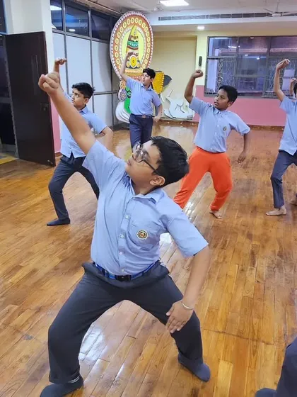 A boys' Chhau class in session. The martial aspects of the dance often appeal to boys, providing a great outlet for physical expression and discipline.