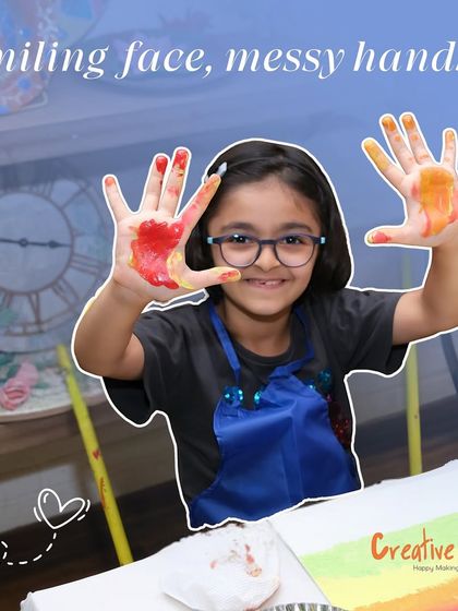 Another happy artist with messy hands. It's moments like these, full of uninhibited joy and creativity, that I love to foster in my studio.